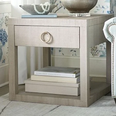 Transitional Raffia End / Bedside Table with 1 Drawer